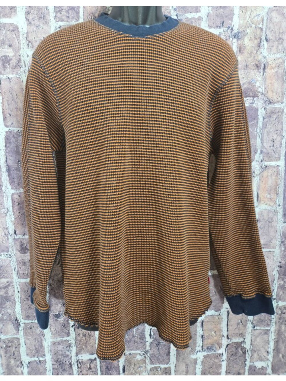Levis Mens Relaxed Fit Striped Long Sleeve Sweater Large Navy & Orange